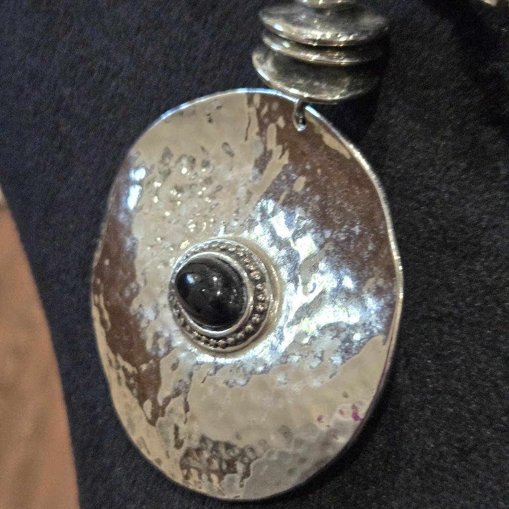 Chicos Silverand Black Leather Pendant Necklace 19$